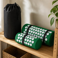 Mat and pillow rolled up for storage