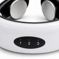 Close-up of the neck massager controls and contact plates
